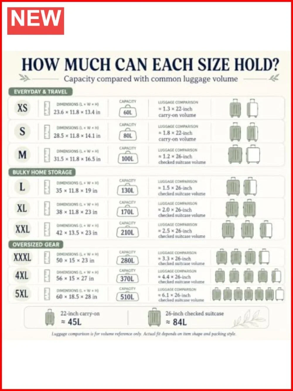 60L Foldable Storage Duffle Bag with Zippers and Handles, Travel Duffle